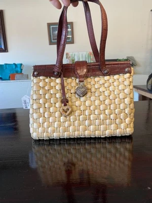 Monedero Brighton Ruth tejido paja cuero ribete estampado paisley forrado ¡HERMOSO! Foto 1 de 3