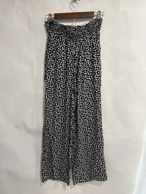 Так хорошо для жизни размер S высоты широкие ноги черный / белый цветочный брюки  - Изображение 1 из 4