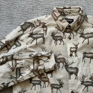 Vintage Herren Woolrich 2XL Tall Elch Elch Knopfleiste Flanell Khaki Braun Hemd - Bild 1 von 7