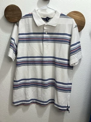 VTG Bugle Boy Polo Shirt Mens Medium Red White Blue Striped Y2K Preppy Casual - Image 1 of 4