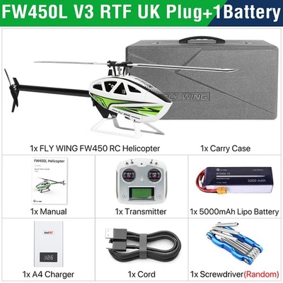 Fly Wing FW450L V3 6CH GPS 3D Hovering H1 Flight Control RC RTF/BNF Helicopter - Image 1 of 4