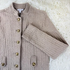 Charter Club Strick Struktur Knopf Jacke Medium Hellbraun Goldknöpfe Classiccore - Bild 1 von 11