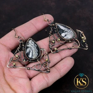 Pendientes colgantes de cobre natural crisantemo hija envueltos en alambre joyería - Imagen 1 de 6