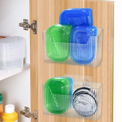 2 Pack Adhesive Cabinet Door Organizer Storage Caddy Clear Lid Inside Wall - Image 1 of 4