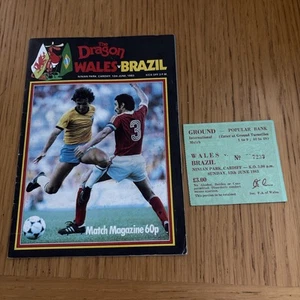 Wales v Brazil Programme 12/06/83 & Ticket With Indecipherable Signatures - Picture 1 of 4