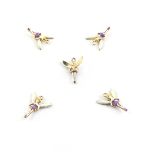Enamel & Alloy Fairy Charms Purple/Gold 12x16mm Pack Of 5 - Picture 1 of 1