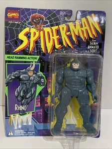 1994 Toy Biz Marvel Spider-Man From The New Animated Series Rhino Figure On Card - Picture 1 of 5