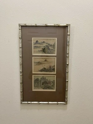 中国旧风景画,三幅画,带框,签名 — 第 1/4 张图片