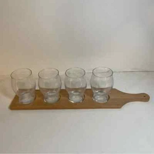 5-Piece Beer Flight Tasting Set 4 Glasses and Wood Paddle Tray - Picture 1 of 7
