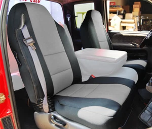 DODGE RAM 1500 2500 3500 1998-2002 BLACK/GREY VINYL CUSTOM FRONT SEAT COVERS - Picture 1 of 6