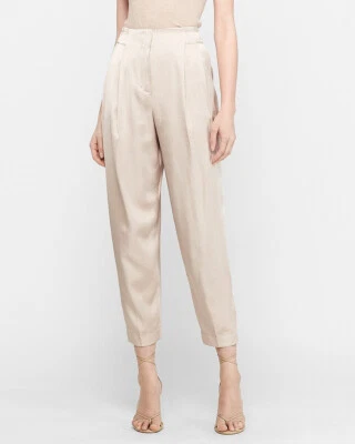 NEW EXPRESS $70 NUDE SORBET HIGH WAISTED SATIN PLEATED ANKLE PANTS SZ L LARGE - Image 1 of 2