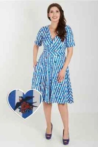 Matilda Blue & White Stripe Old School Tattoo Wrap Dress - Picture 1 of 9
