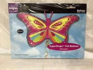 Holographic SuperShape Foil Balloon Bright Pink Butterfly NIP - Picture 1 of 2