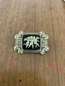 Broche prendedor vintage Angels tono negro y dorado firmado EI - Imagen 1 de 1