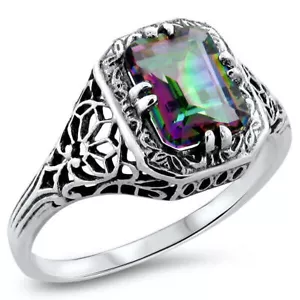 ANELLO IN FILIGRANA ARGENTO STERLING 925 STILE ARCOBALENO STILE ANTICO QUARZO ARCOBALENO 810Z - Foto 1 di 3