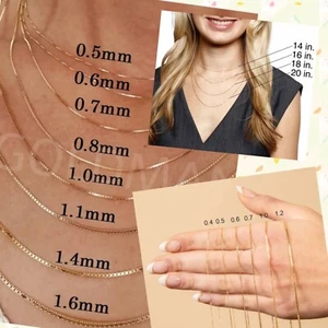 GOLd BOX Chain 14k link SOLID necklace her women gift 20” inch .5mm dainty THIN - Picture 1 of 10