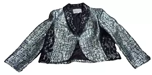 Rachel Roy Silver Black Sparkle Metallic & Lace Open Front Cropped Blazer Sz L - Picture 1 of 8