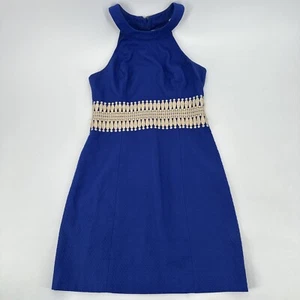Lilly Pulitzer Dress Women's 2 Ashlyn Shift Bomber Blue Gold Accent Sleeveless - Picture 1 of 12