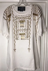 Vintage Apparel Limited Art Wear T Shirt One Size Cotton White Gold Beads FLAWS - Picture 1 of 11