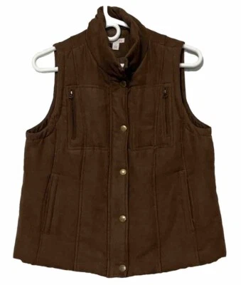 Relativity Women's Brown Quilted Faux Suede Puffer Vest Zipper Pockets Sz Small - Image 1 of 4