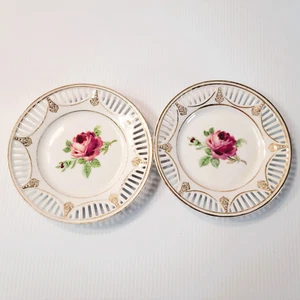 2 Vintage Bavaria Netzteller rosa Rosendesign mit Goldrand - Bild 1 von 6