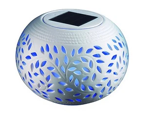 (2) YinArts Solar Ceramic Patio Garden Table Lamp w/ 7-Color Changing LED Light - Picture 1 of 9