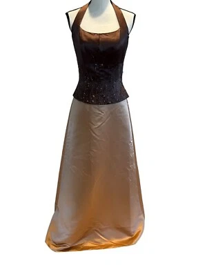 Vestido Corsé Halter Bella Formals By Venus Marrón Caramelo Cuentas Talla 10 $325 Foto 1 de 3