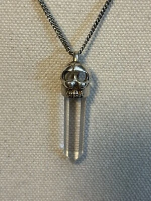 "Colgante de cristal de cuarzo celeste calavera de plata .925 y collar de cadena de 18""" Foto 1 de 4