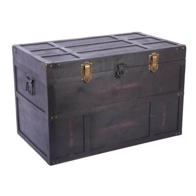 Vintiquewise Storage Trunk Antique Style Large Dark Wooden Lockable Side Latch - Image 1 of 4