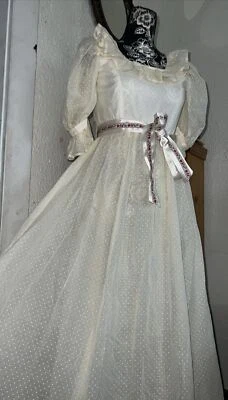 Vestido de Dama de honor de Colección Años 70 Punto Suizo Gunne Saxo Estilo Pradera Amarillo Marfil Talla 4/6 Foto 1 de 4