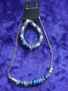 Blue & Gold Bead Bracelet & Necklace Set, Dorothy Perkins - Picture 1 of 7