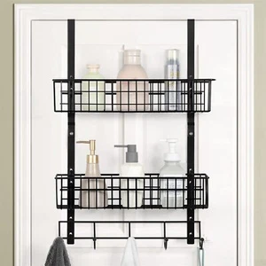 Over The Door Hooks Organizer Hanger Coat Hooks Towel Rack with 2 Mesh Basket... - Picture 1 of 9