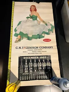1957 Sinclair Oil Calendar Mayo Olmstead C.N. Robertson Co Wendell, N.C. 32.5x16 - Picture 1 of 6