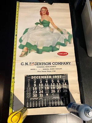 1957 Sinclair Oil Calendar Mayo Olmstead C.N. Robertson Co Wendell, N.C. 32.5x16 - Image 1 of 4