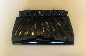 Vintage Black Patent Faux Leather Purse Clutch Envelope 9” Ribbon/scallop Edge - Picture 1 of 7