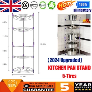 5 Tier Kitchen Pan Stand Chrome Storage Organiser Shelf Holder Saucepan Pot Rack - Picture 1 of 9