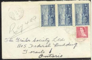 Canada POUCH COVE NL George VI 7cx3 Capex QE2 3c Karsh Registered NO HAMMER 1953 - Picture 1 of 1