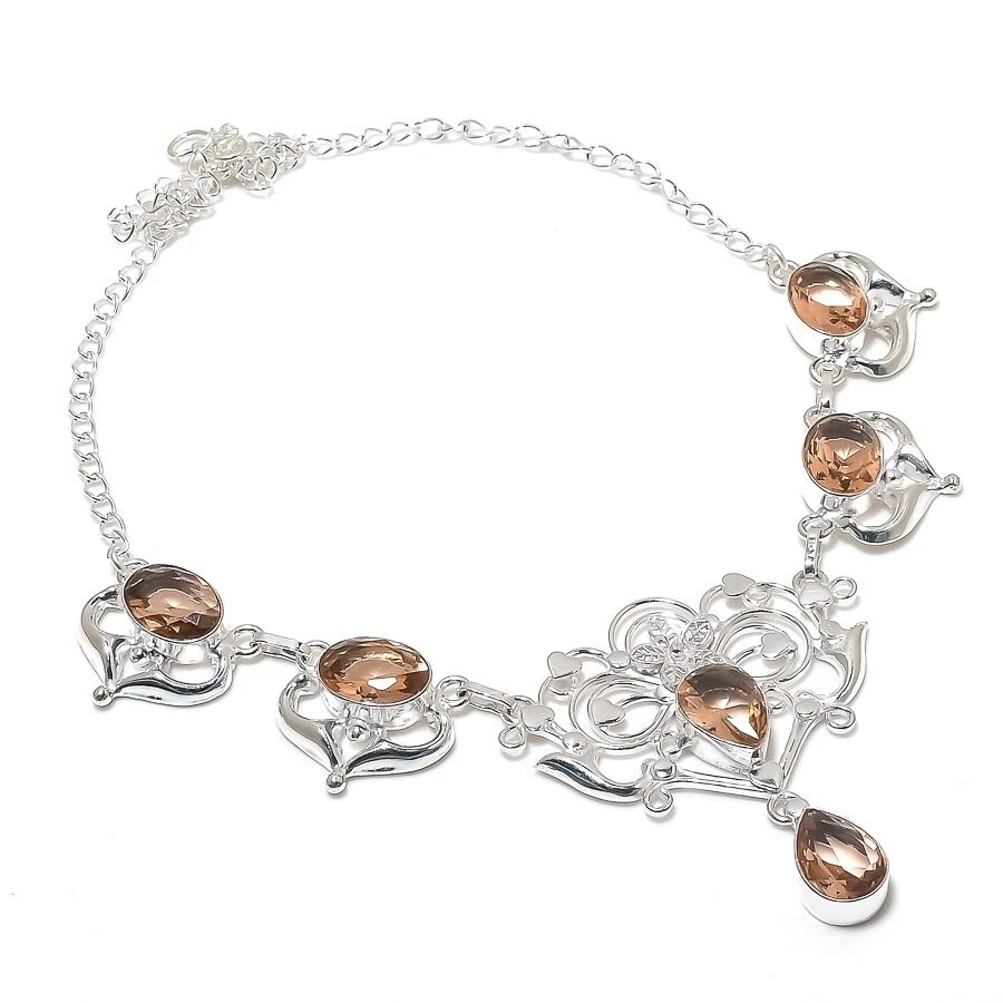 Peach Morganite Gemstone Handmade 925 Sterling Silver Jewelry Necklace Size 18" - Image 1 of 1