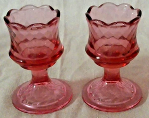 1940's Fenton Diamond Optic Pattern Cranberry Glass Goblets - Picture 1 of 3