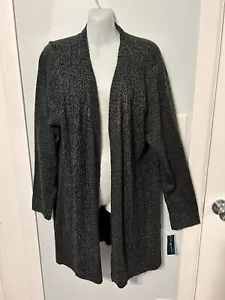 NWT Karen Scott Black Ash Marl Open Front LS Knit Cardigan Sweater Plus Size 1X - Picture 1 of 4