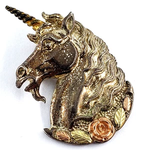 VTG 12K Gold Sterling Silver Unicorn Pin Brooch Pendant Fantasy Magic Fairytale - Picture 1 of 9