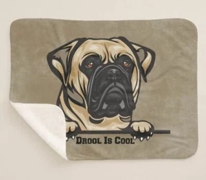 Bullmastiff Mastiff Dog Breed Drool Is Cool Brown Sherpa Fleece Throw Blanket - Picture 1 of 4
