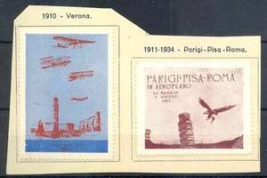 ITALIA-2 x POSTER FRANCOBOLLO-VIGNETTA 1910/11-AVIAZIONE=VERONA-PARIGI = (*) F/VF - Foto 1 di 1
