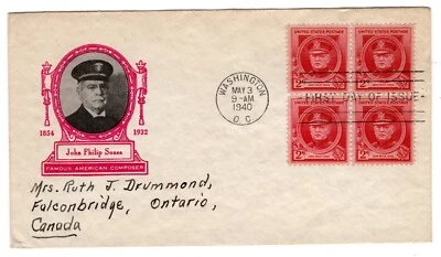 #880 John Philip Sousa Composer Famous American 1940 FDC - Ioor to Canada - Image 1 of 2
