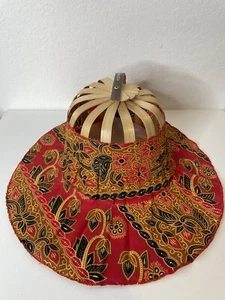 2 in 1 Jamaica Folding Handmade Fabric Fan And Hat  Traveling Picnic Vtg - Picture 1 of 7
