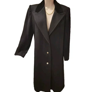 Jonathan Michael Mantel Damen Größe 10 Schwarz Wolle mit Samtkragen Gefüttert Vintage - Bild 1 von 7