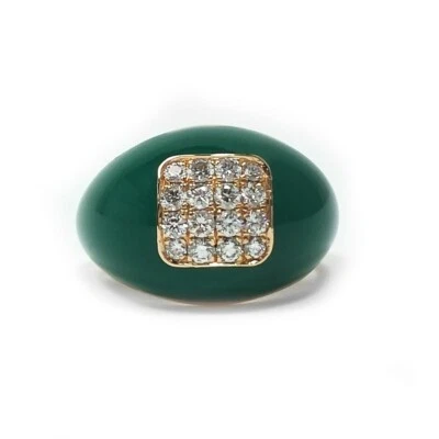 Anillo de moda redondo con racimo de diamantes abovedado esmalte verde oro rosa de 14 k talla 4,5 Foto 1 de 4