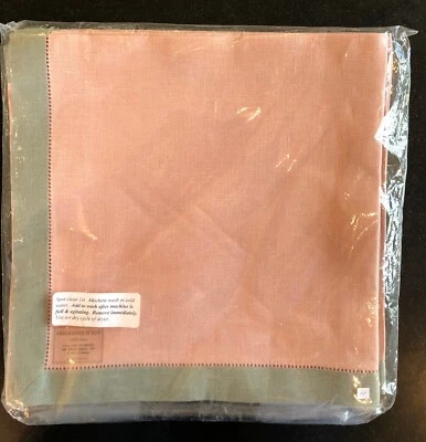 New Set 4 Courants D'est Pink Gray Linen Napkins - Image 1 of 4