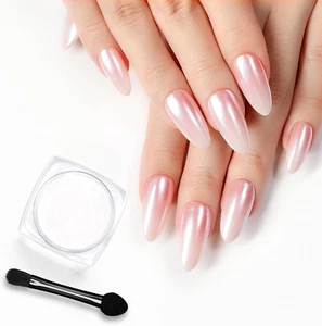 Gel Polish White Chrome Nail Powder for Gel Nails, Pearl Nail Powder Mirror Effe - Picture 1 of 6