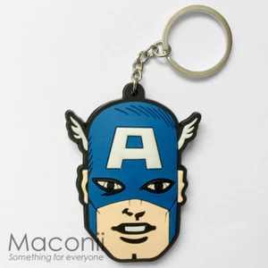 Captain America Face Keyring - Comic Cartoon Marvel Rubber Charm Strap Keychain - Bild 1 von 1